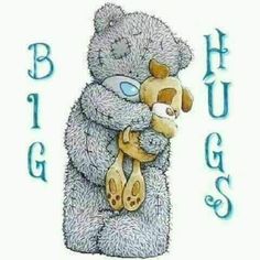 a drawing of a teddy bear hugging its face with the words hug hugs on it