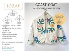 an upcycling sewing pattern for a jacket with flowers and leaves on it