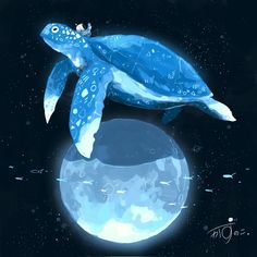 a painting of a turtle on top of the moon