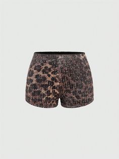 Y2K Leopard Print All-Over Sequin Women's Ultra Low-Rise Mini Shorts, Rave Festival, School Brown Casual   Knitted Fabric Textured Pattern Track Shorts High Stretch  Women Clothing, size features are:Bust: ,Length: ,Sleeve Length: Animal Print Shorts, Fabric Texture Pattern, Y2k Leopard Print, Sparkly Shorts, Leopard Shorts, Fabric Textured, Women Shorts, Bandana Hairstyles, Sequin Shorts