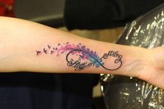 a woman's arm with a tattoo that says stay strong and an arrow on it