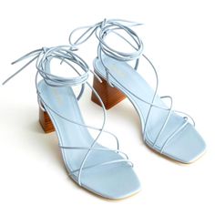 & Other Stories Heeled Sandal Condition: Very Good Size: Women’s Us 6 Strappy Block Heels, Blue Heels, Heeled Sandal, Leather Sandals, Shoes Women Heels, Block Heels, Sandals Heels, Shoes Heels, Light Blue