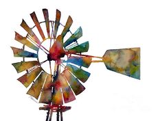 a watercolor painting of a windmill on a white background