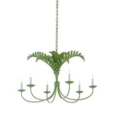 Meg Braff Green Six Light Palm Frond Chandelier - Chandeliers & Pendants -  The Well Appointed House Palm Chandelier, Green Chandeliers, Elegant Chandeliers, White Chandelier, Arm Chandelier, Palm Fronds, Traditional Chandelier, Tropical Design, Candle Styling