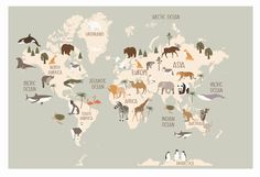 the world map with animals on it