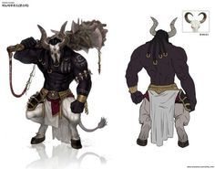 the concept art for an animated character is shown in two different poses, one with horns and