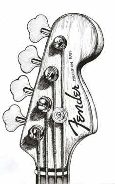 a drawing of an acoustic guitar with the words fender on it's neck and four heads