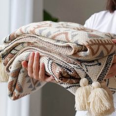 PRICES MAY VARY. 【UNIQUE DESIGN】This bohemian throw blanket provides a beautifully modern tribal pattern on both the front and back. The ends of the blanket are finished with soft tassels, giving this accessory an extra touch of texture and style. 【MATERIAL & SIZE】Made of acrylic fiber, which is warm and cozy to touch. The decorative woven throw blanket is suitable for all seasons and takeout to keep warm, measures 50x70 inches, and weighs 28.9 oz (820 grams). 【HIGH QUALITY】The farmhouse throw b Tan Throw Blanket, Brown Throw Blanket, Tassel Blankets, Boho Throw Blanket, Bohemian Blanket, Boho Blanket, White Throw Blanket, Blanket Bed, Boho Throws