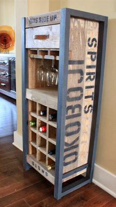 a wine rack made out of an old crate