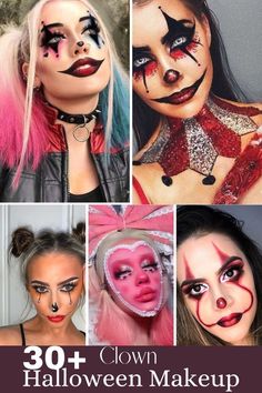 Make Your Own Clown Costume, Women Halloween Face Paint, Scary Clown Women Costume, Circus Misfit Makeup, Kid Scary Clown Makeup, Womens Halloween Face Makeup, Halloween Clown Outfit Women, How To Do Clown Makeup Easy, Scary Ring Master Makeup