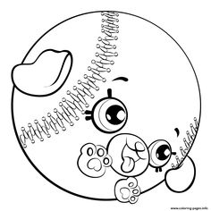 a cartoon baseball ball with an angry face and eyeballs on the side, outlined in black and white