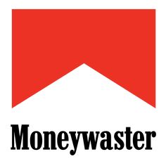 the logo for money waster, which is red and white with black letters on it