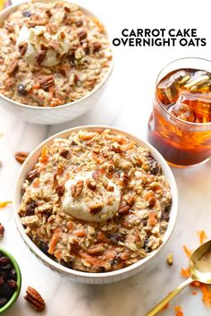 two bowls filled with carrot cake overnight oats