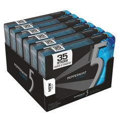 a box of 25 packs of peppermint energy drink, each with an individual's name on it