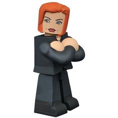 a lego woman with red hair and blue eyes is standing in front of a white background