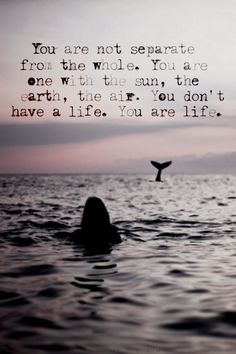 a person swimming in the ocean with a quote above it that reads, you are not separate from the whole you are one who