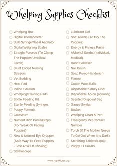 a list with the words welping supplies checklist