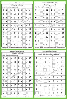 the missing numbers worksheet for addition