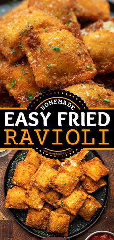 homemade fried ravioli recipe with text overlay