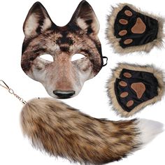 a wolf mask with furry tail and muzzle