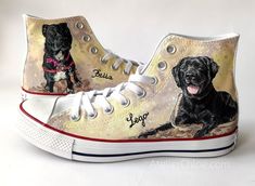 Send me 2 photos of your pet, or two pets and their names, your shoe size and I will make shoes just for you. THE DESIGN WILL BE PAINTED ON VERY  GOOD QUALITY SNEAKERS from the Polish company BIG STAR producing shoes and clothes. Great gift for pet lovers! Each shoe will be painted on one side, on the outside.  Contact me to discuss the details. If you know your shoe number in US sizing, use the conversion chart to see what it is in EU:  SIZE CONVERSION CHARTS - http://bit.ly/2n1MeN5  The sizing Hand Painted Sneakers, Original Converse, Custom Heels, Make Shoes, Animal Shoes, Custom Painted Shoes, Painted Sneakers, Sneaker Art, Hand Painted Shoes