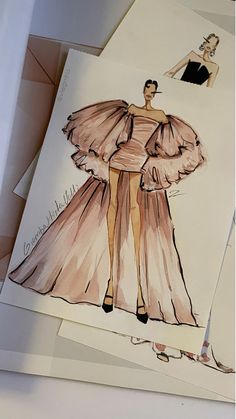 two drawings of women's dresses on top of each other