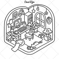 a black and white line drawing of a kitchen with an oven, sink, stove top and