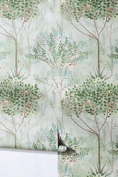 a wallpaper with trees and birds on it