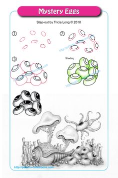 a coloring book with an image of mushrooms and other things to color on the page