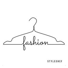 a black and white drawing of a hanger with the word fashion written on it