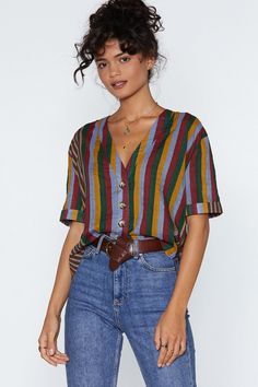 Yeah Stripe Relaxed Shirt Looks Hippie, Estilo Hippie, 90s Fashion Outfits, Stripe Shirt, 80s Fashion, Mode Vintage, Ladies Dress Design, Looks Vintage, Retro Outfits