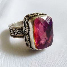 This Is A Fantastic Large, Sterling Silver 925 With Multi-Color Checkered Stone Ring! Metal: Sterling Silver .925 Stone: Cz Crystal Stone Color: Range From Orange, Pink, Red Yellow To Purple Glare Size: 8.5 Measurements: 5/8" X 3/4", 9 G Condition: Like New. Signed: Yes 925 Pink Stone Ring, Pink Stone Rings, Color Checker, Ring Metal, Crystal Stone, Pink Stone, Magpie, Stone Ring, Womens Jewelry Rings