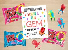 candy valentine's day card with greetings and candies on a wooden table