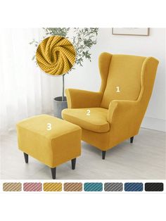 a yellow chair and ottoman with the numbers 1, 2, 3, 4, 5, 6