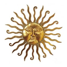 a golden sun face on a white background