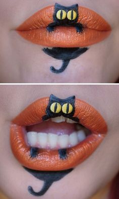 halloweencrafts: DIY Inspiration: Cat Got Your Tongue? Makeup...// just for fun Cat Got Your Tongue, Halloween Makeup Scary, Halloween Makeup Inspiration, Halloween Eyes, Halloween Costumes Makeup, Fx Makeup