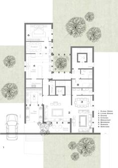 the floor plan for this modern house is shown in black and white, with an overhead view