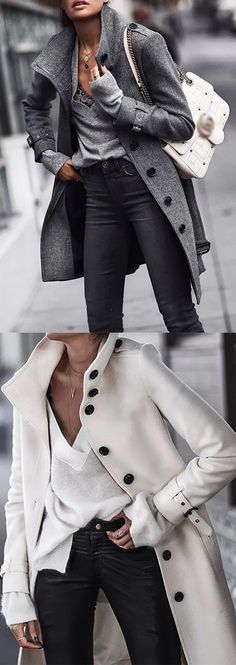 【$39.85 USD】Fashion Pure Colour Long Sleeve Coat #purecolorcoats #wintercoats #womenscoats Coat Ootd, Grey Winter Coat, Color Block Coats, Long Wool Coat, 50 Style, Winter Cold, Grey Coat, Long Sleeves Coats, Winter Coats