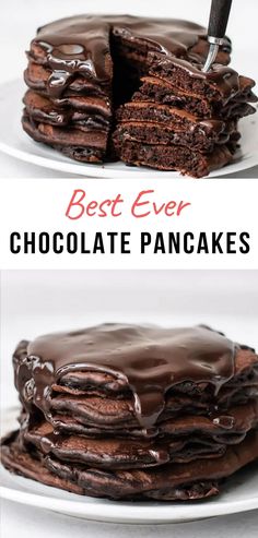 the best ever chocolate pancake recipe is made with only three ingredients and it's so good to eat