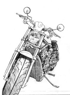 a drawing of a motorcycle is shown in black and white