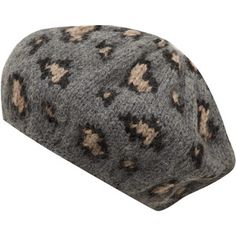 a gray and black hat with brown spots on it