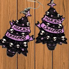 "Merry Creepmas" - cute pair of black Christmas tree gothic earrings. Perfect little stocking filler! Nickel free. Hypoallergenic. Check out my store for more gothic jewellery, pins and badges! Goth Christmas, Alternative Christmas, Black Christmas Trees, Gothic Earrings, Christmas Tree Earrings, Black Christmas, Earring Tree, Christmas Earrings, Stocking Fillers