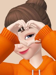 a woman in an orange sweater holding her hands to her face