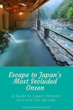 the inside of a building with water running through it and text that reads escape to japan '