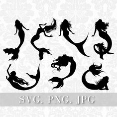 the silhouettes of mermaids in different poses