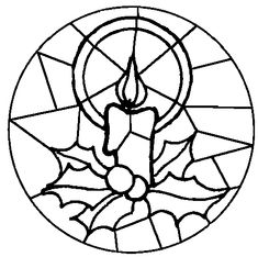 a black and white drawing of a candle in a stained glass window with the word jesus on it