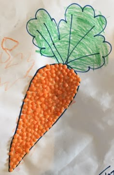 a drawing of a carrot on top of a paper bag