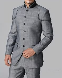 This is a Classic Tailored Fit 2 Piece Gray Jodhpuri Suit by EyesofFashions from high quality fabric and imported materials. Our products are handcrafted by experienced tailors who make sure the that the stitching is precise, lining is proper and the overall product is sturdy enough to not go out of shape for more than a few years. Also all our products have extra margins in their length, sleeves, sides so it's easily alterable if your size changes after some time. *This is a 2 piece set of a ja Best Designer Suits, Jodhpuri Suits For Men, Grey Suit Men, Herren Style, Afrikaanse Mode, Designer Suits For Men, Fashion Suits For Men, Mens Fashion Classy, African Men Fashion