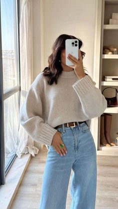 cute fall outfit, fall outfit, fall outfits, trendy fall outfits #casualpreppyoutfits #fallfits  #roommakeoverbedroom #falloutfitsaesthetic #summerfits  #dreamhousedecor #fallaesthetic #falloutfits #collegeoutfits #augustaesthetic #fallnails #backtoschool #falldecor #fall #firstdayofschooloutfit Nashville Outfits Fall Cowboy Boots, Cozy Outfit Inspiration, Fall Weather Outfits Aesthetic, H&m Autumn Outfits, Office Casual Outfit Jeans, Fall Wfh Outfits, Tie Front Sweater Outfit, Summer Elevated Casual, How To Develop Personal Style