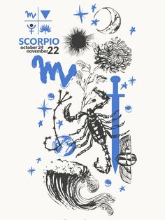 the poster for scorpio's upcoming show is shown in blue and white